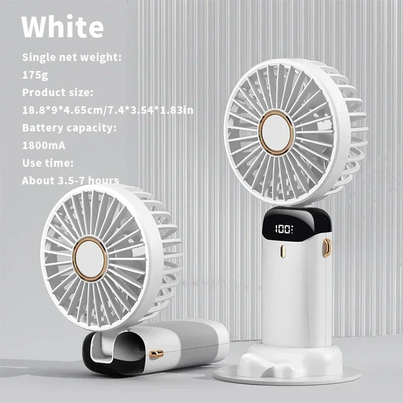 portable Handheld Mini Fan Foldable Portable Desk Outdoor Neck Hanging 5 Speed USB Rechargeable Fan Phone Stand Display Screen