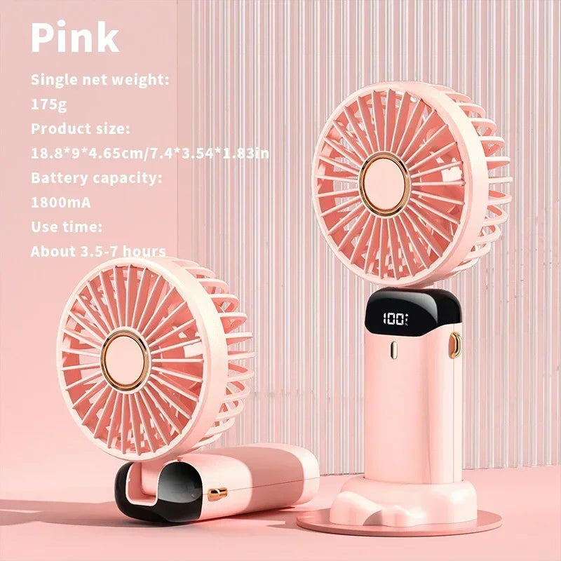 portable Handheld Mini Fan Foldable Portable Desk Outdoor Neck Hanging 5 Speed USB Rechargeable Fan Phone Stand Display Screen